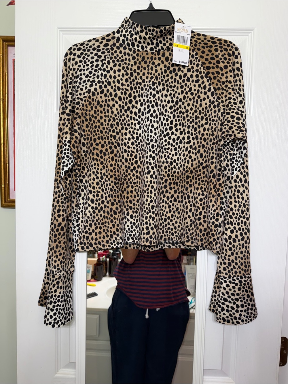 Michael Kors leopard print mock neck top NWT